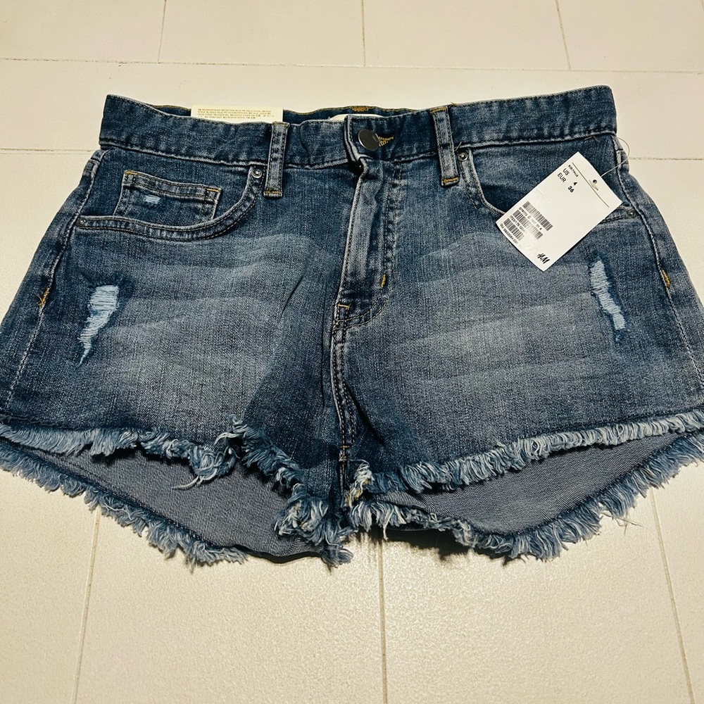 New H&M Distressed Blue Jean Shorts